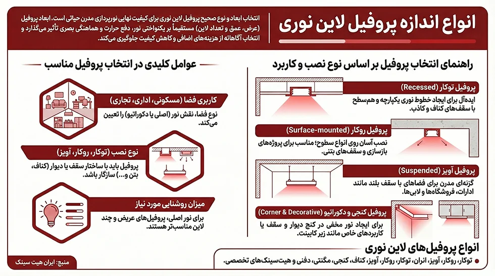 اینفوگرافیک ابعاد پروفیل لاین نوری